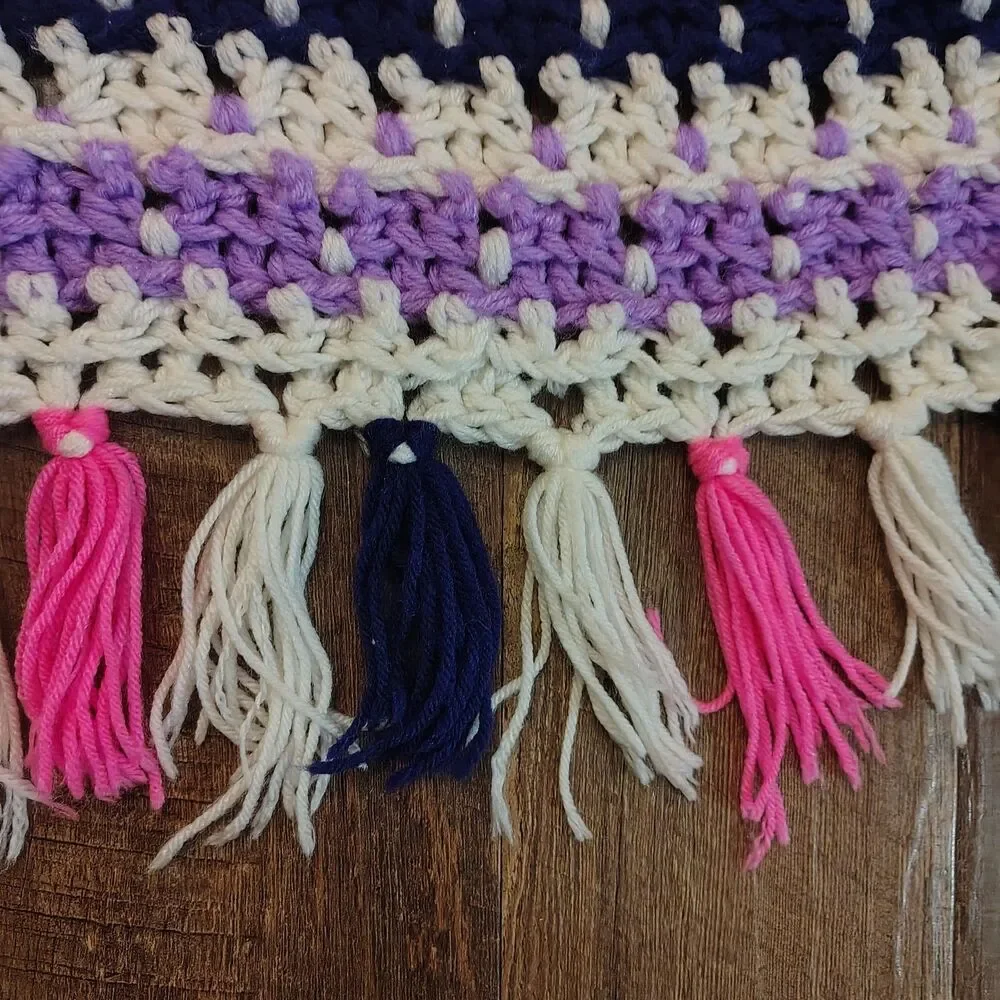 VTG Crochet Pink Purple White Blanket